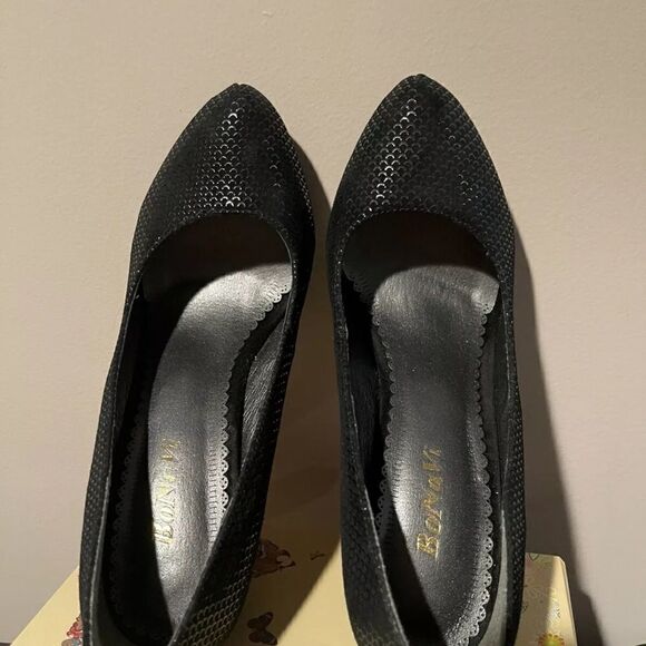 BONAVI Studded Platform Stiletto Pumps Heels Black Red bottoms Suede Shoes Sz 36 - Picture 4 of 10